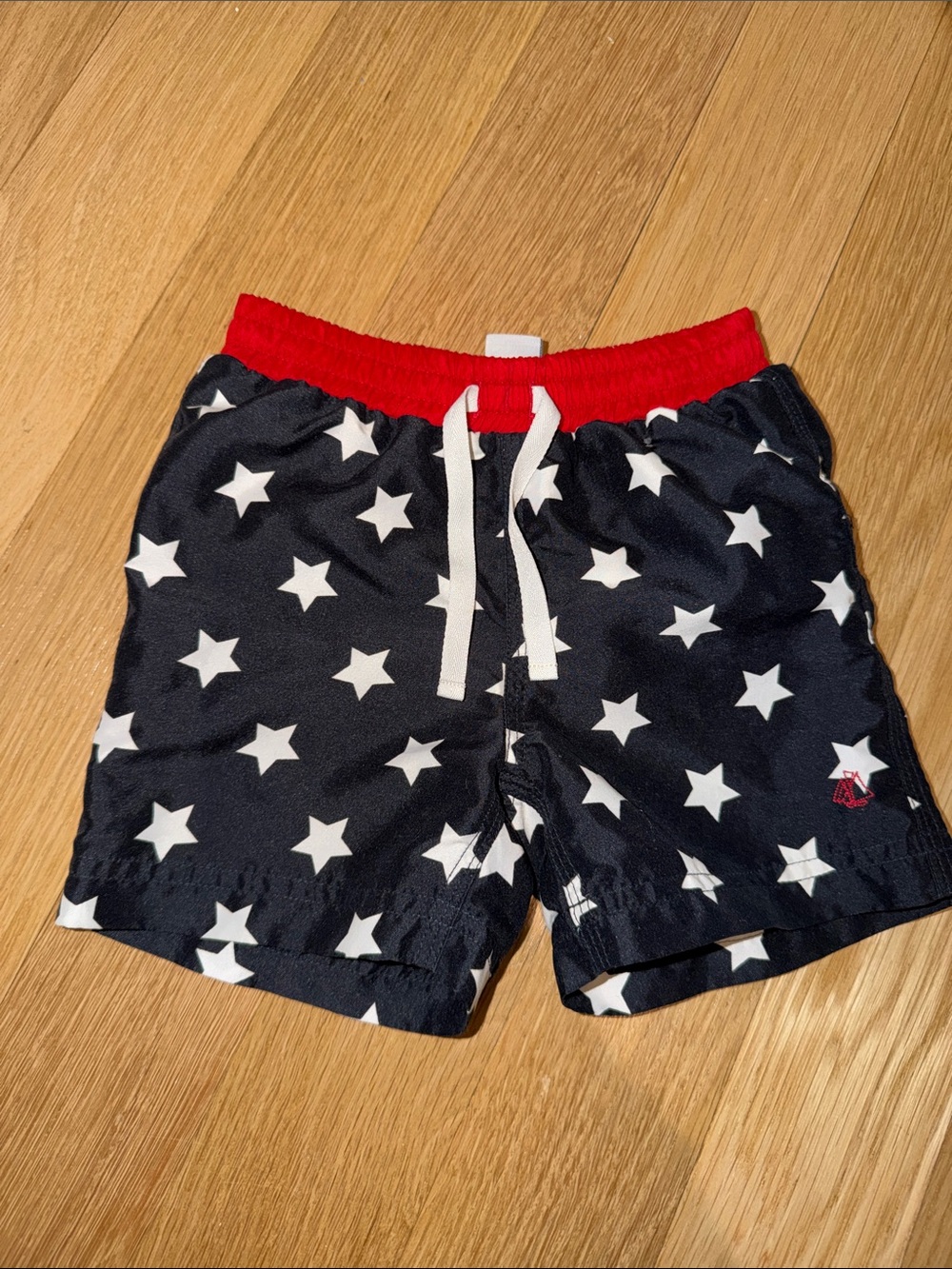 Petit Bateau Navy Star Swim Trunks with Red Waistband